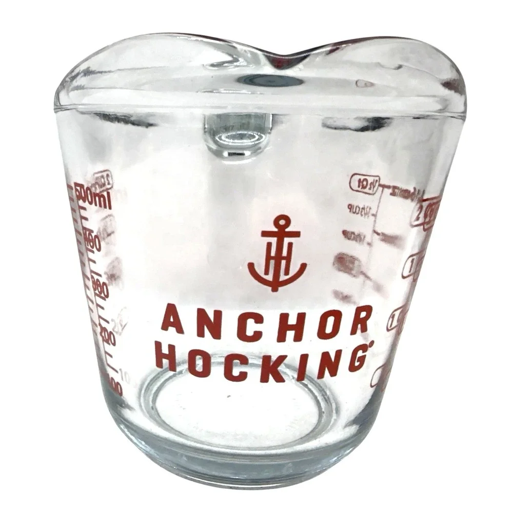 Anchor Hocking 2 Cup Glass Measuring Cup Red Print 16oz 500ml USA Heavy Glass